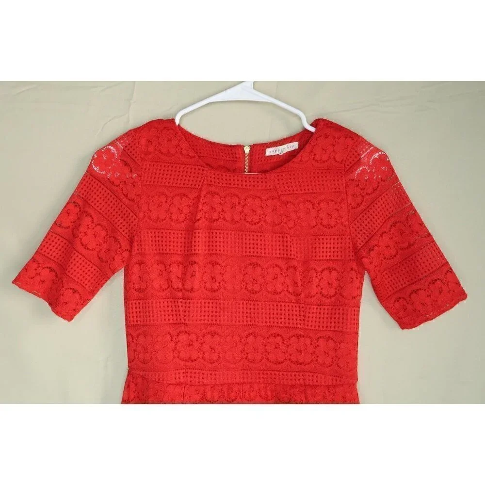 Copper Key Girls Dress Pleated Red Crocheted Short Sleeve Nylon Large